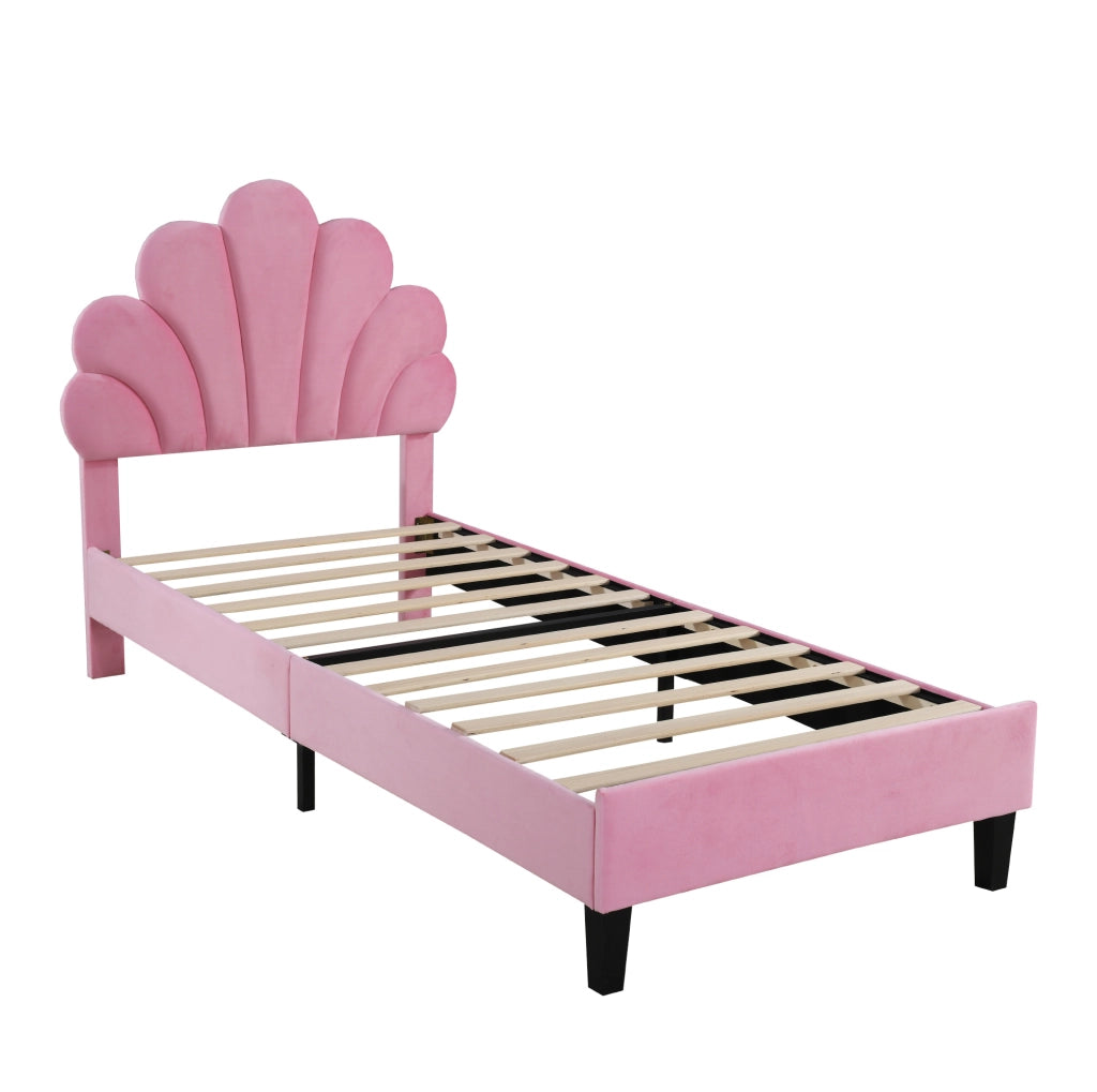 Letto imbottito 90x200 cm rosa con testiera a fiore e rete