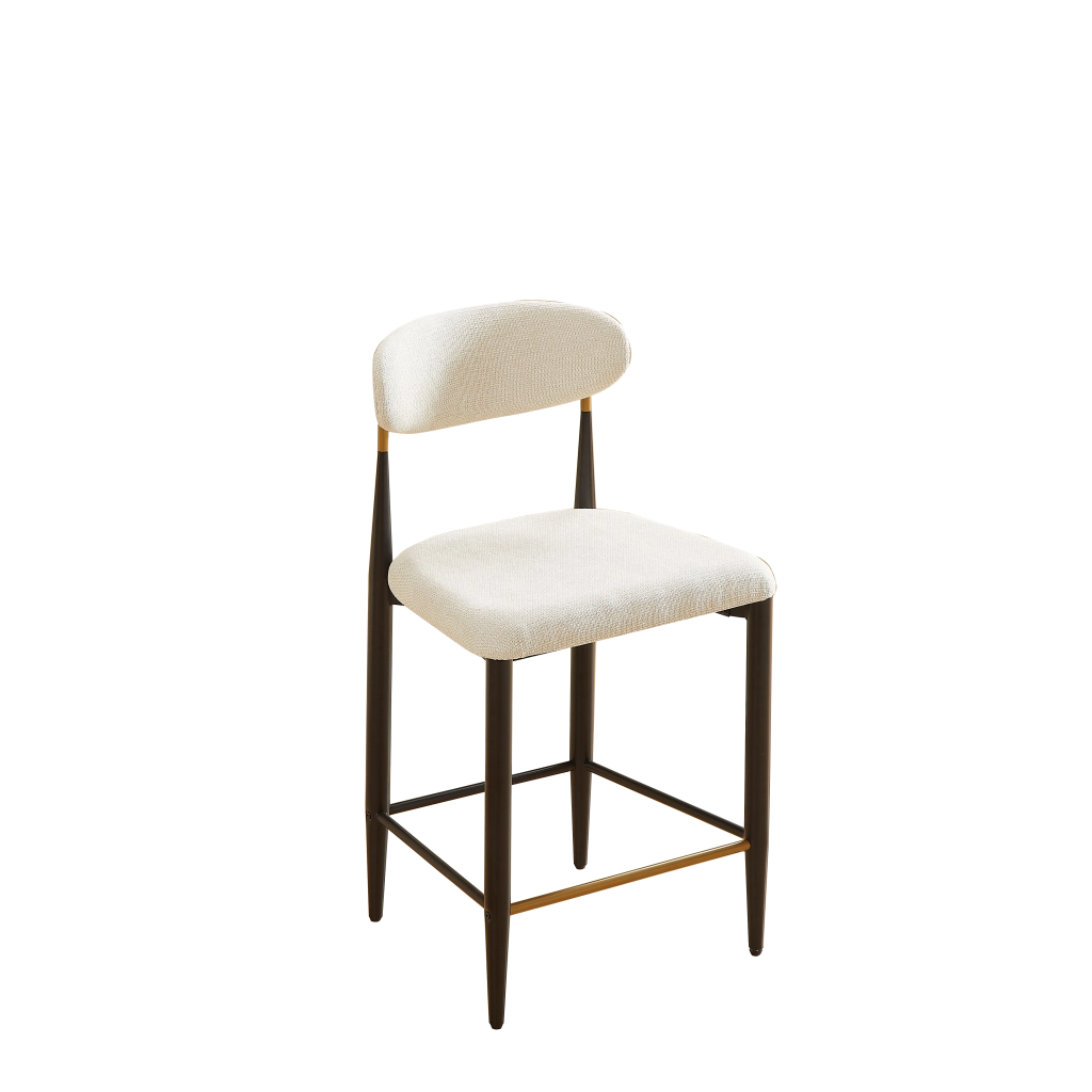 Sgabello da bar con Schienale Ergonomico, Poggiapiedi e Piedini Regolabili, in Tessuto Beige