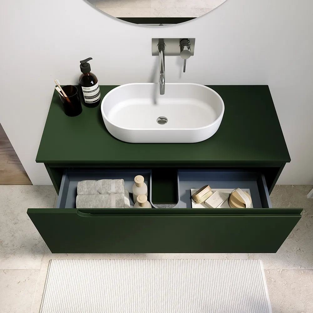 Mobile bagno sospeso 70 cm un cassetto verde foresta opaco con top | Ardenne