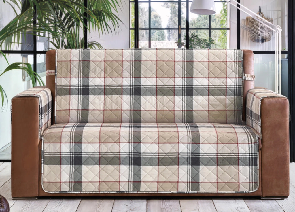 Copridivano Trapuntato Antimacchia Imbottito Quadri Beige Modello Galles - 3 Posti - Galles