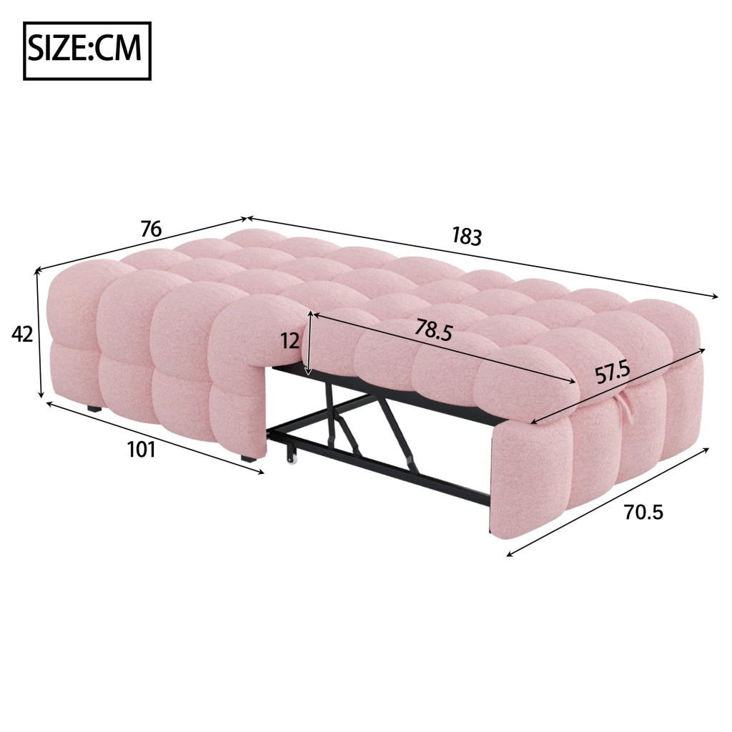 DIVANO LETTO 183x76x42 cm in Teddy Rosa