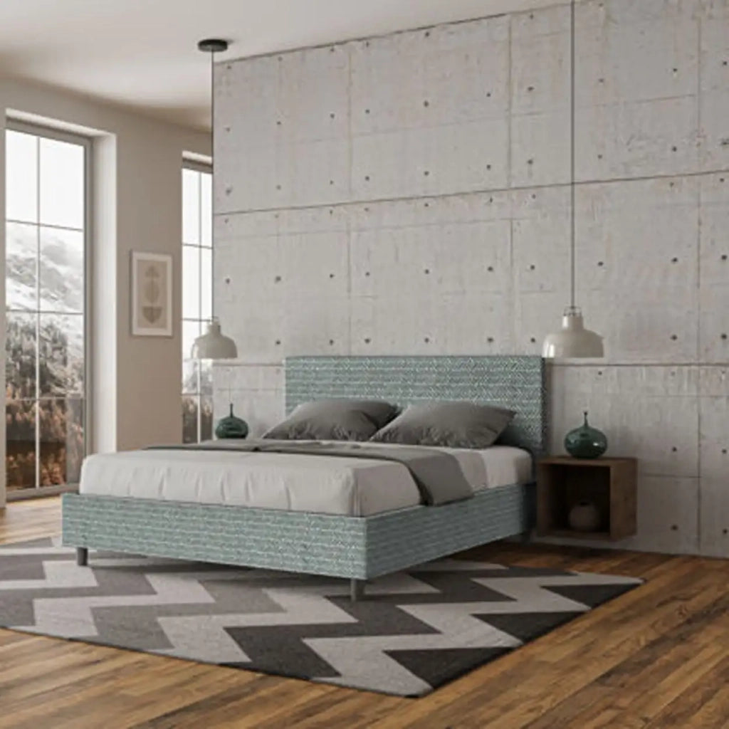 Letto matrimoniale contenitore imbottito 160x210 tessuto Aragona 7 azzurro Adele