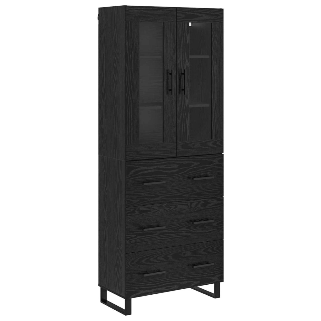 Credenza 2 pcs Rovere Nero Legno Stratificato e Vetro 3416221