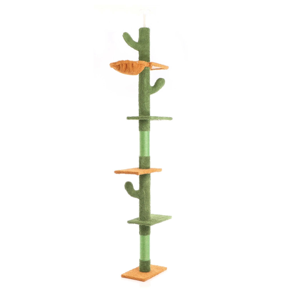 Fudajo Albero tiragraffi a soffitto verde 229-275cm Altezza regolabile con 4 livelli e sisal Gatti