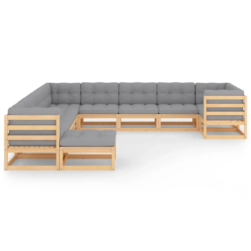 Set Divani Giardino 11 pz con Cuscini in Legno Massello di Pino 3077094