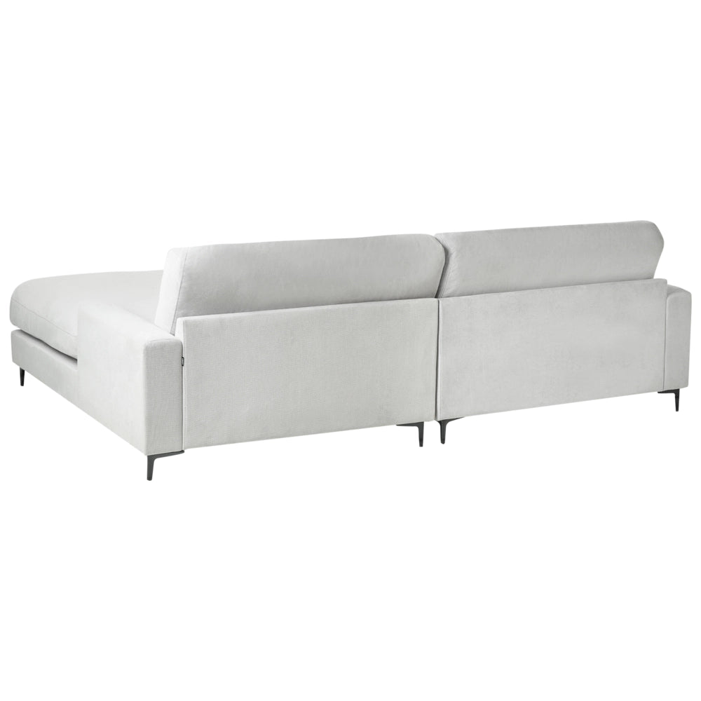 Divano angolare a sinistra in tessuto di ciniglia grigio chiaro Poliestere Metallo Gambe nere 190 x 272 x 83 cm Schienale imbottito e rifinito 3 posti a L Soggiorno in stile moderno