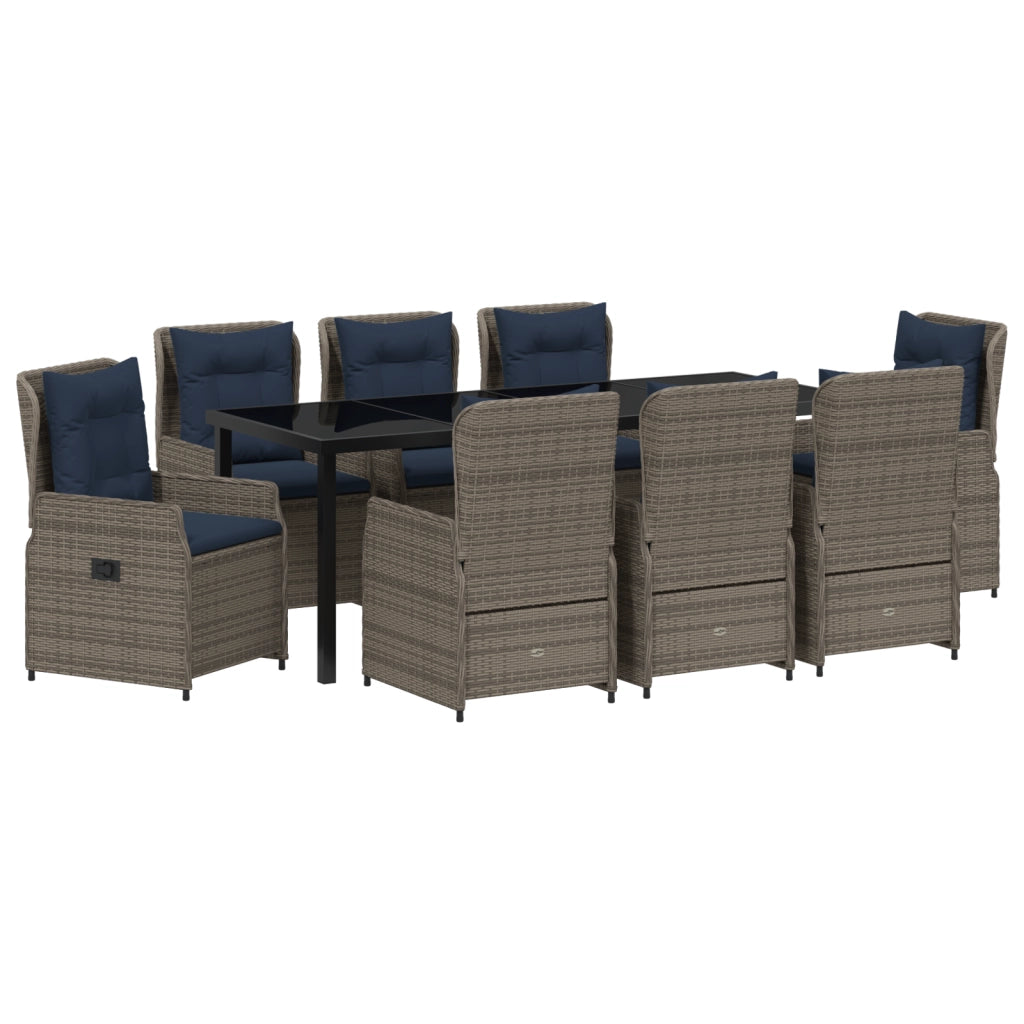Set da Pranzo da Giardino 9 Pezzi Grigio Polyrattan