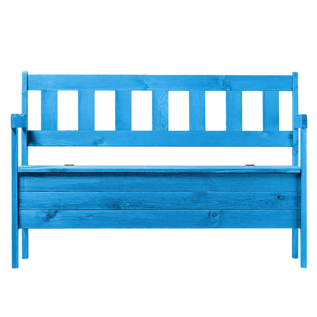 Panchina da giardino in legno KADAX con schienale, 120 cm, con contenitore, per terrazzo, balcone, giardino.