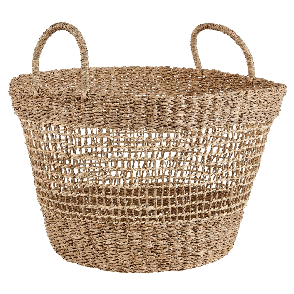 Set di 2 cestini in alghe naturali con manici intrecciati accessori per la casa in stile boho