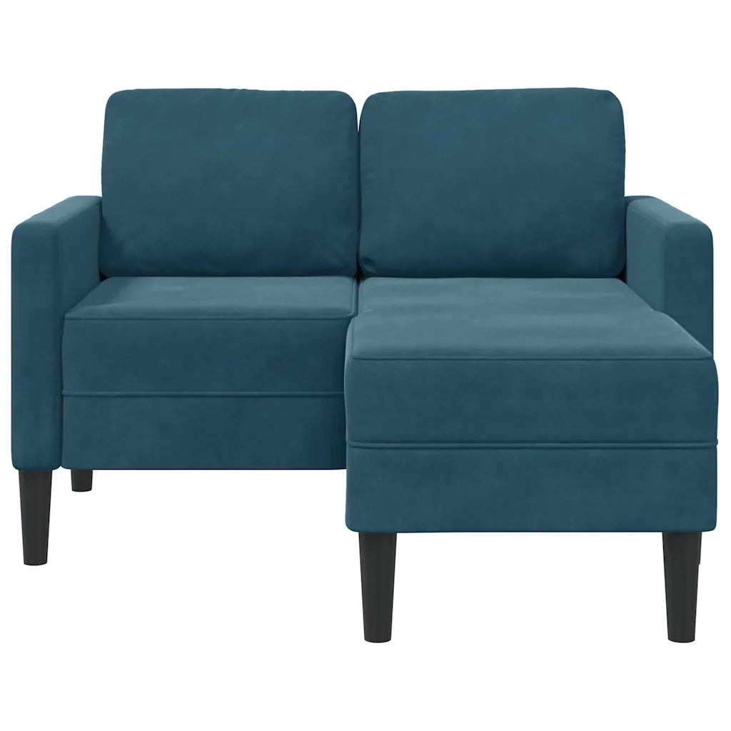 Divano 2 Posti con Chaise longue a L Blu 125 cm in Velluto 4107068