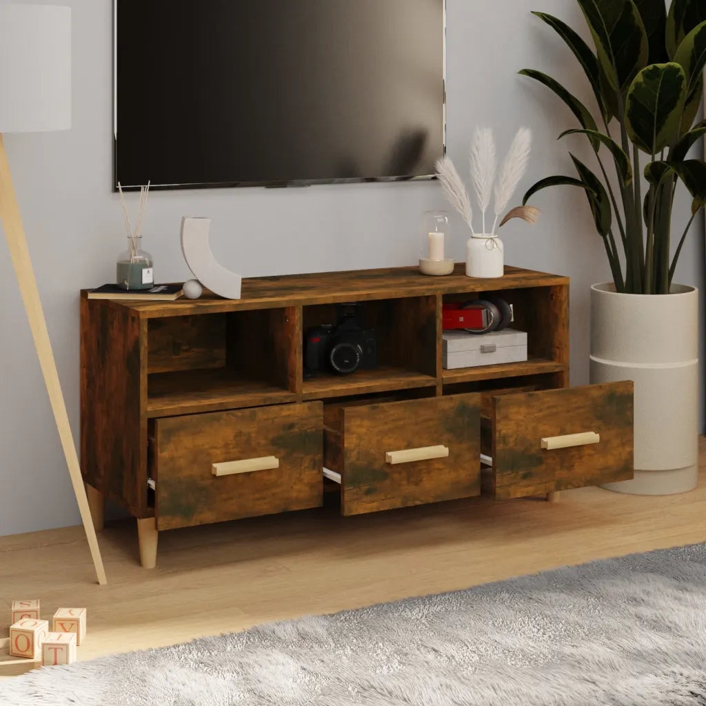 Mobile TV Rovere Fumo 102x36x50 cm in Legno Multistrato 817495