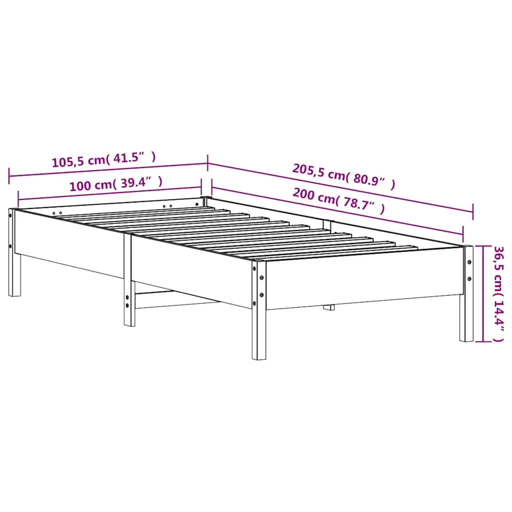 Giroletto senza Materasso Bianco 100x200 cm Legno Massello Pino 842707