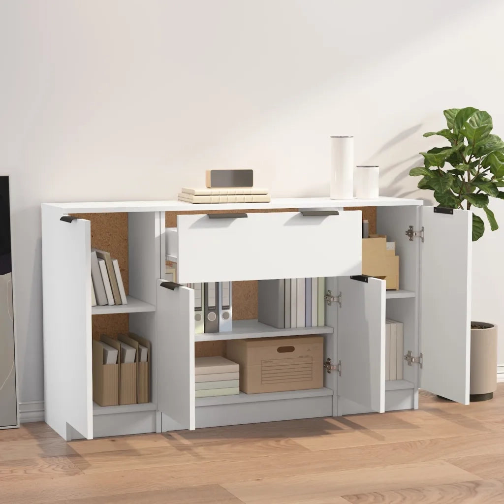 Credenze 3 pz | Madia | Buffet da pranzo | Armadio da pranzo Bianco in Legno Multistrato