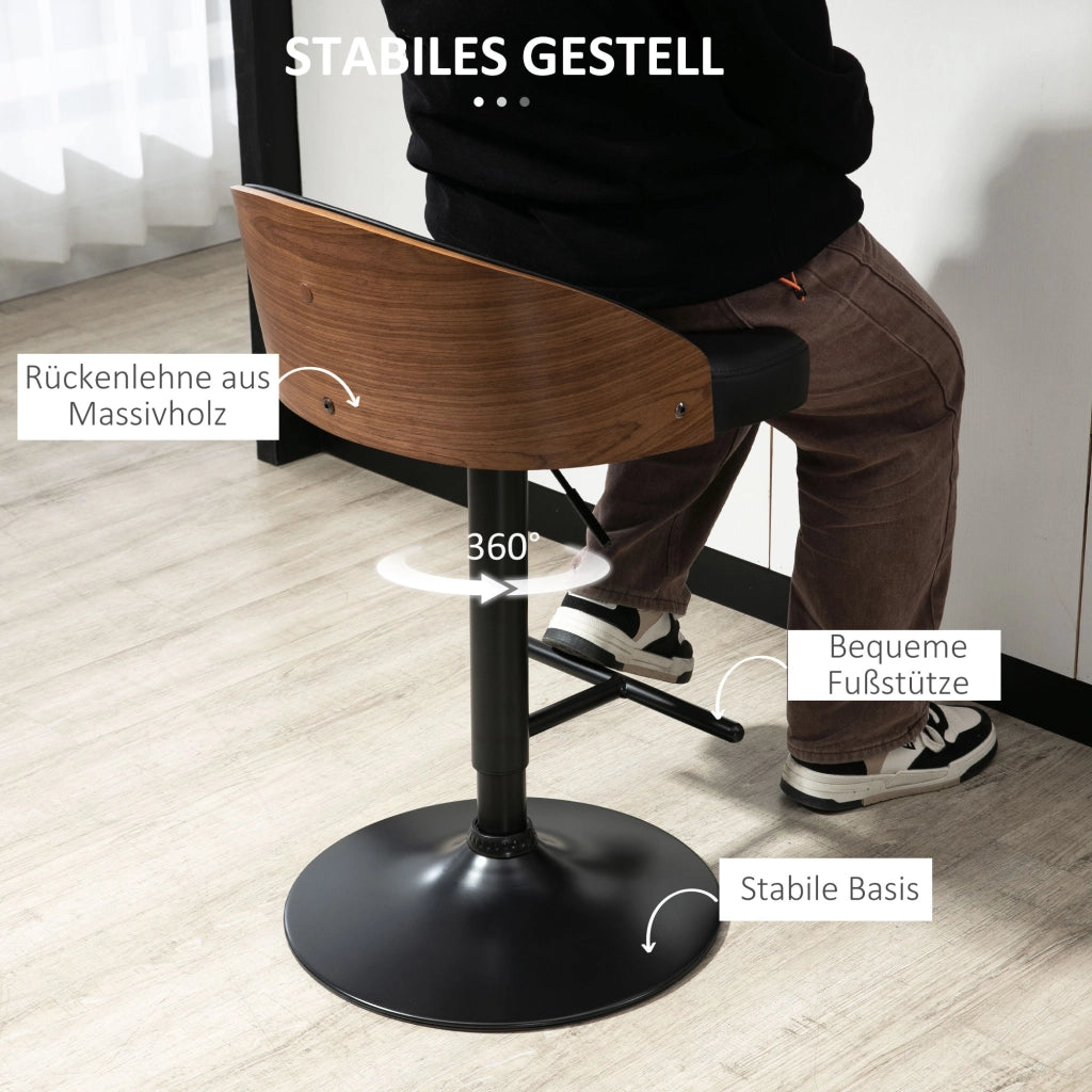 Set di 2 sgabelli da bar ¨C zephmum ¨C nero e marrone, in metallo e legno massello, regolabili in altezza, 360¡ã girevoli