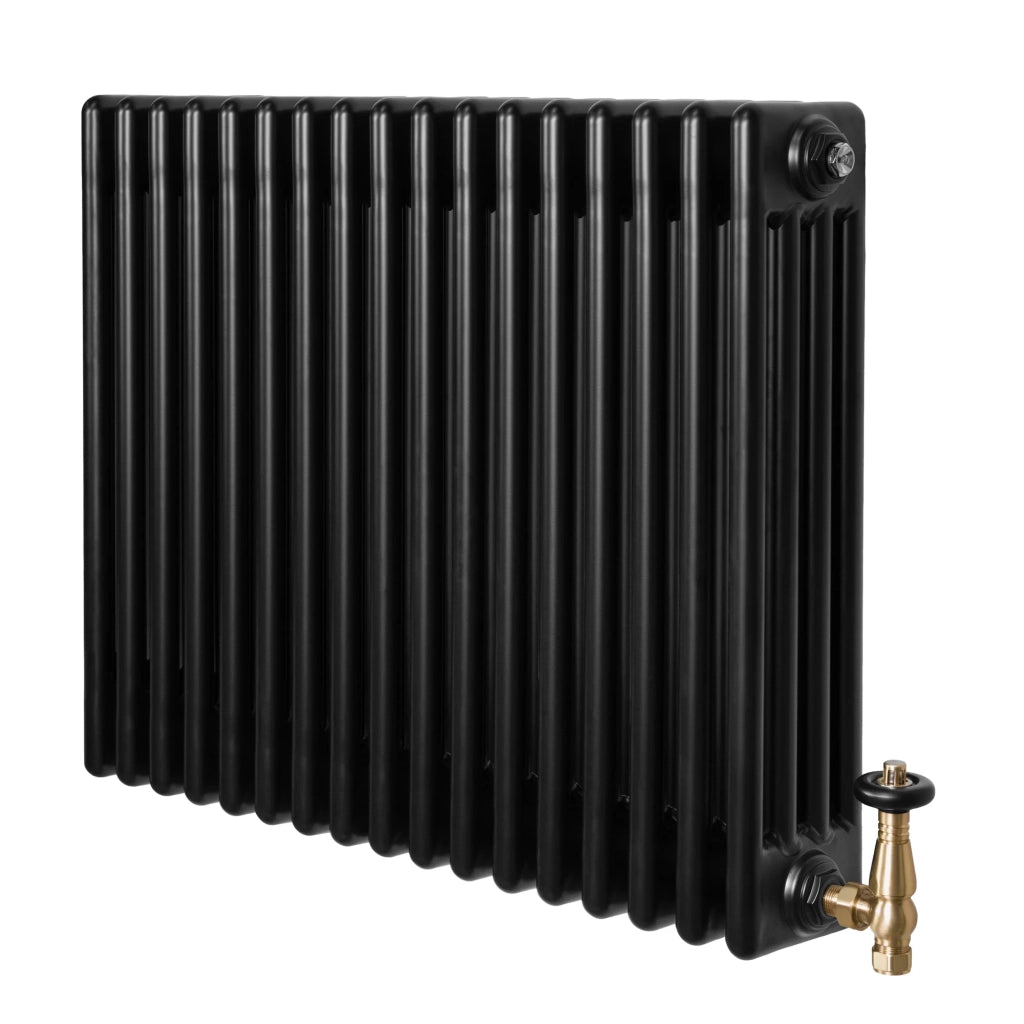 Radiatore Tradizionale 4 Colonne Orizzontale Riscaldamento Nero & Valvole 600x785 mm