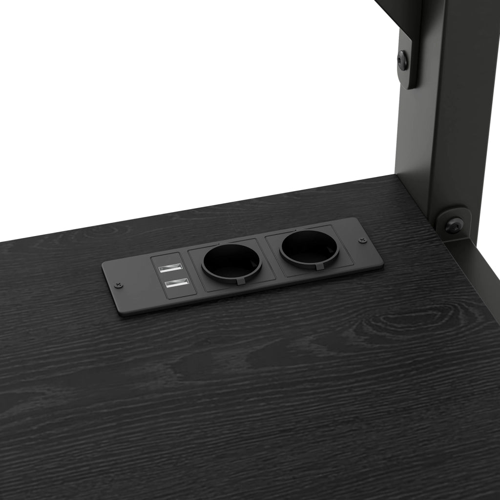 Letto a soppalco 140x200 cm con scrivania; LED e cassetti in metallo e MDF nero