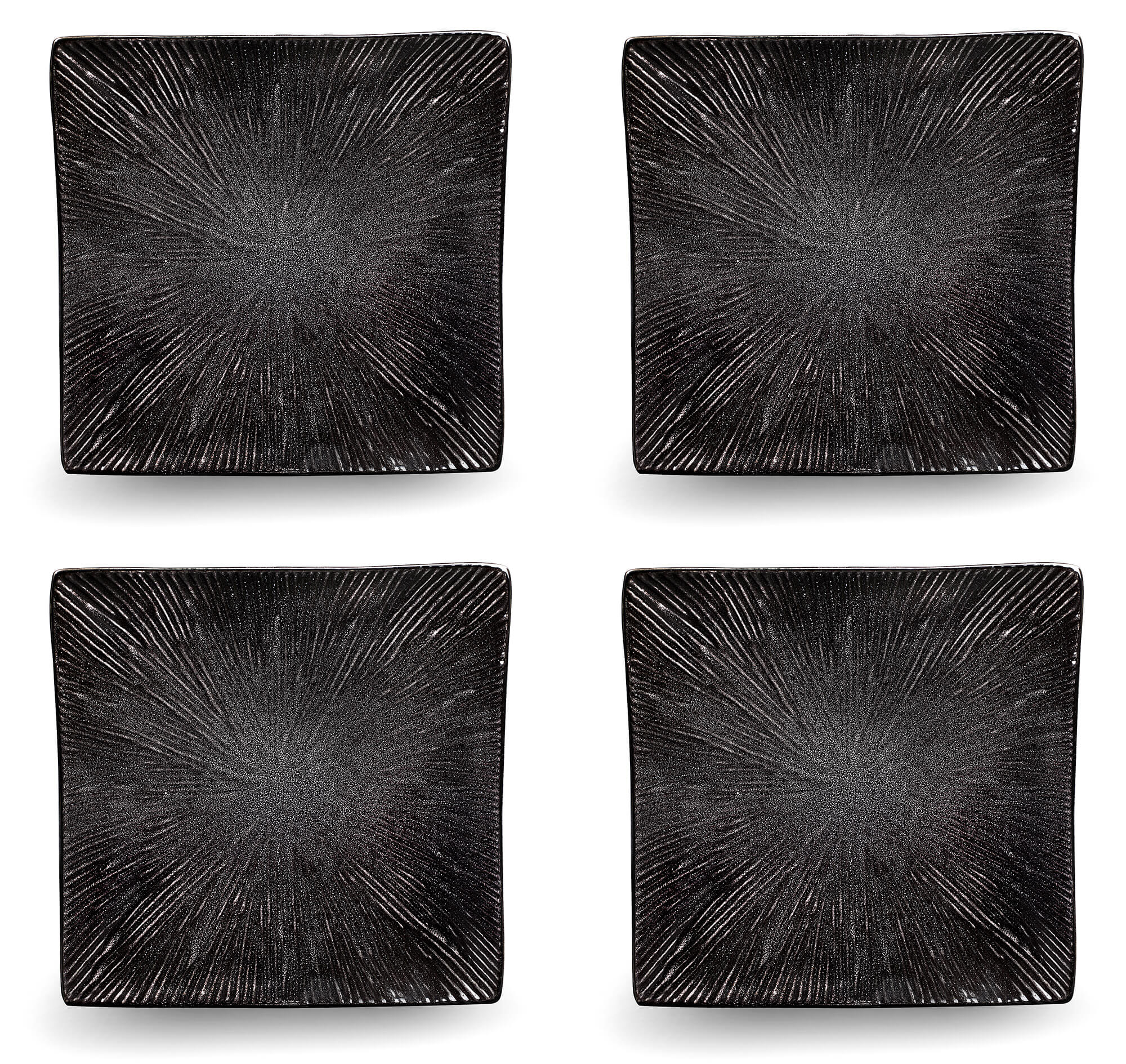 Set 4 Piatti Piani Quadrati 27x27x4 cm in Gres Kaleidos Sirius Neri