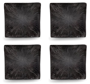 Set 4 Piatti Piani Quadrati 27x27x4 cm in Gres Kaleidos Sirius Neri