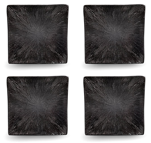 Set 4 Piatti Piani Quadrati 27x27x4 cm in Gres Kaleidos Sirius Neri