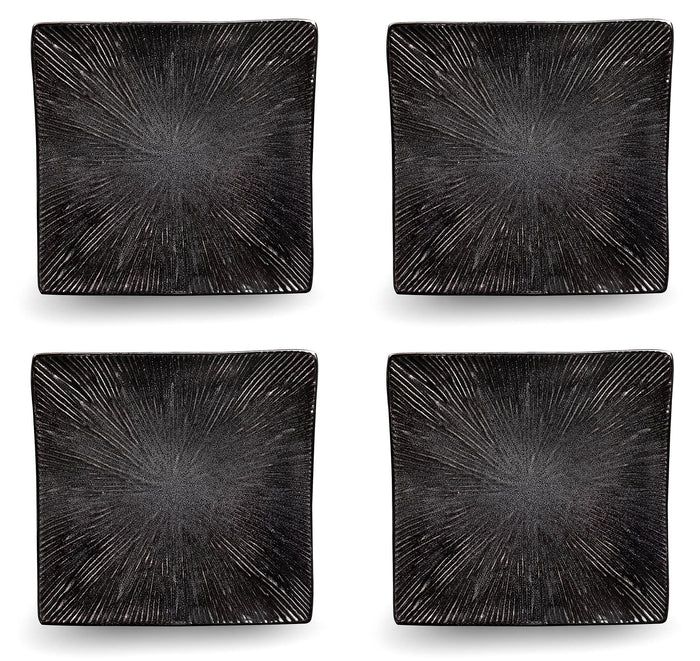 Set 4 Piatti Piani Quadrati 27x27x4 cm in Gres Kaleidos Sirius Neri