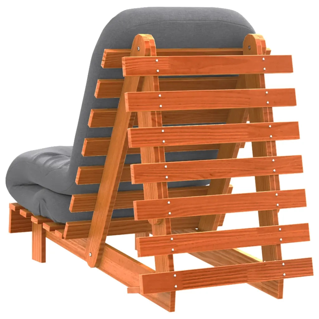 Divano Letto Futon con Materasso Marrone Cera 60x206x11cm Pino 846748