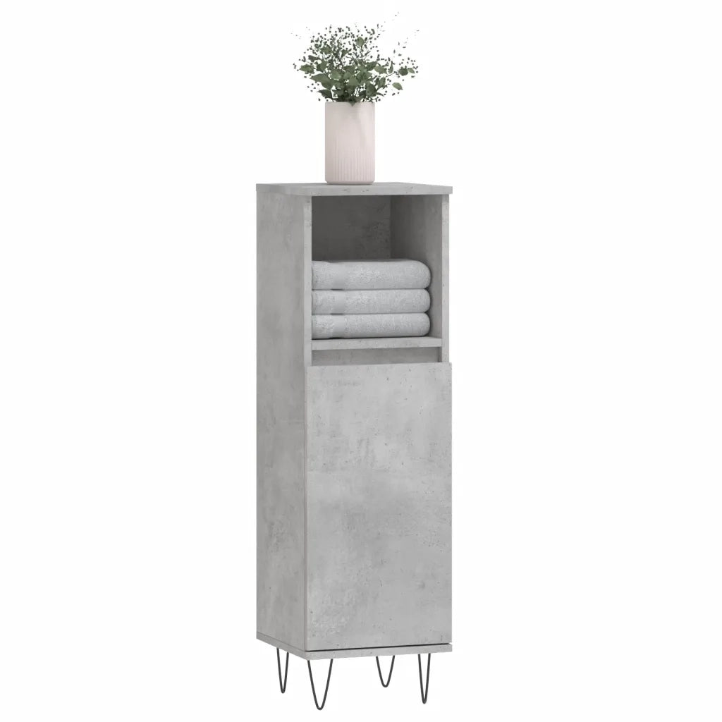 Armadietto Bagno | Armadio da bagno Grigio Cemento 30x30x100 cm Legno Multistrato