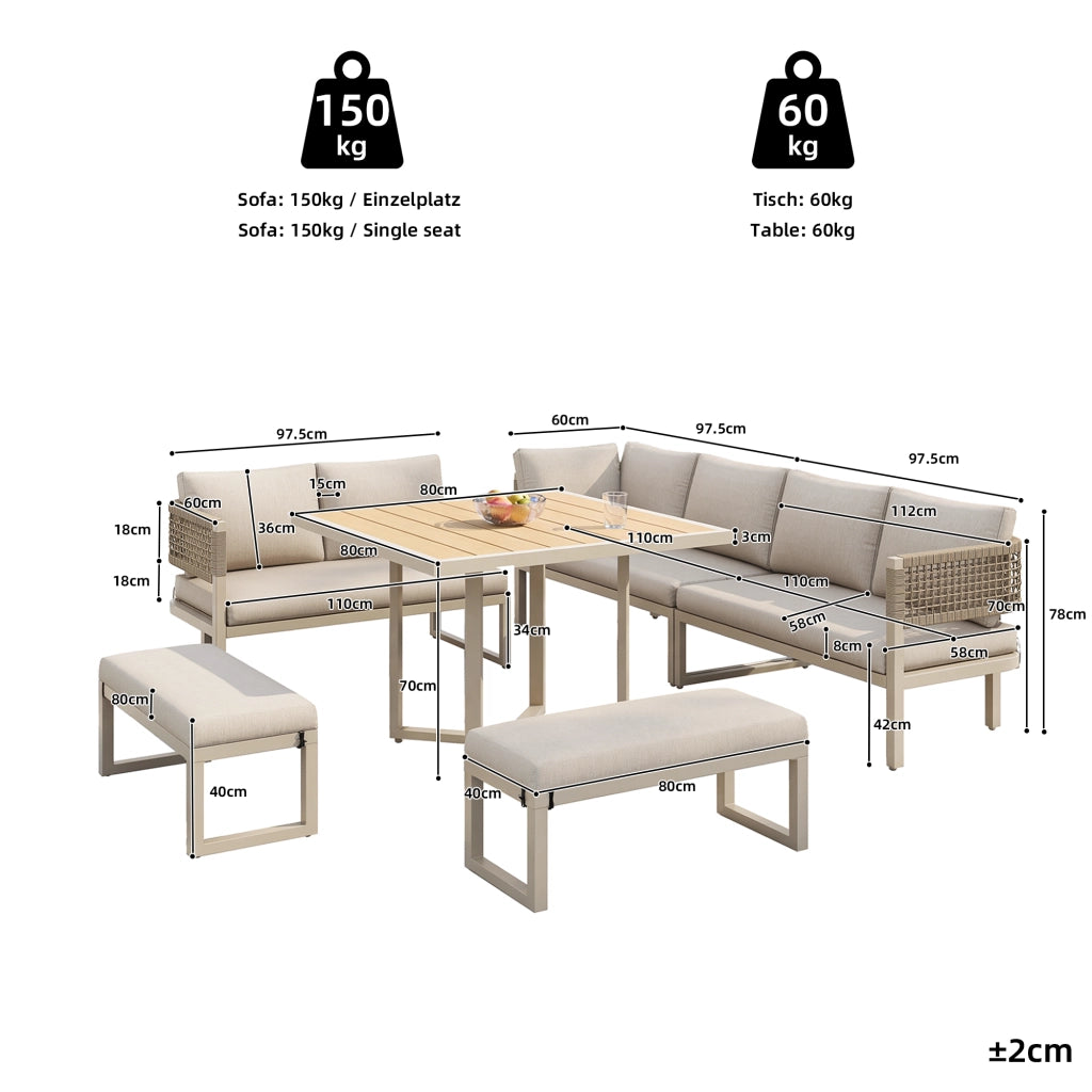 Set Lounge da Giardino 8-10 Posti con Tavolo ¨C MINIMAL ¨C Polyrattan, Cuscini Inclusi