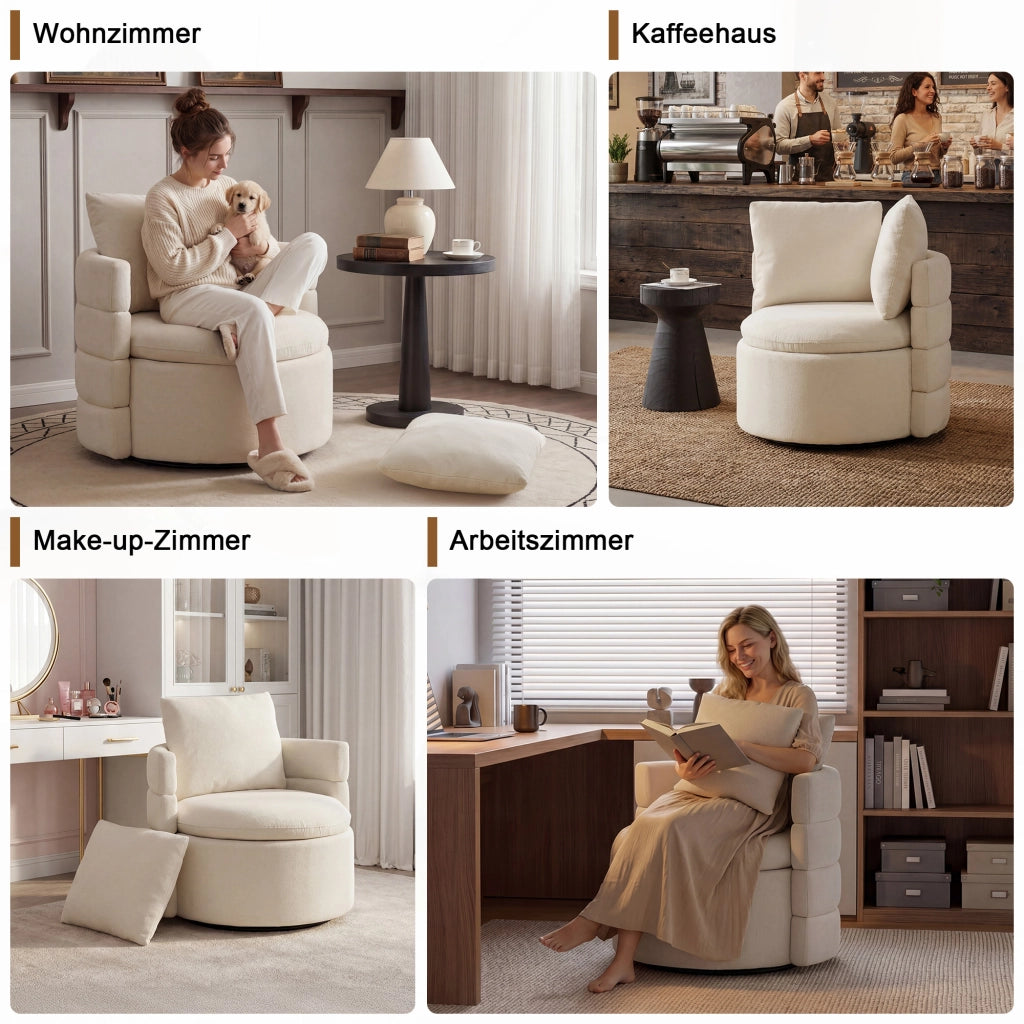 POLTRONA girevole 360° con contenitore nascosto 72 x 66,5 x 76 cm Chenille Avorio