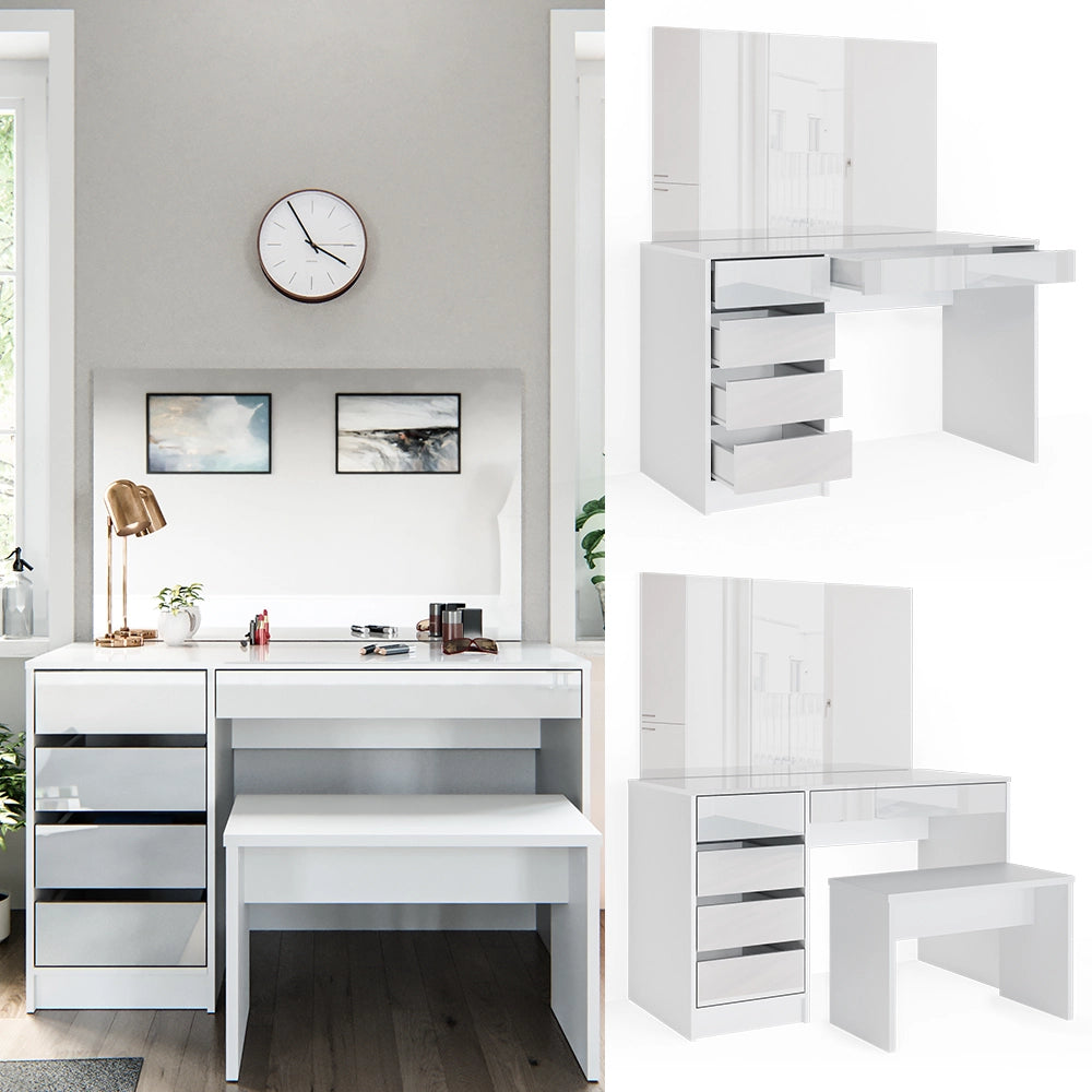 Vicco Tavolo da toeletta Bianco 120 cm con panca