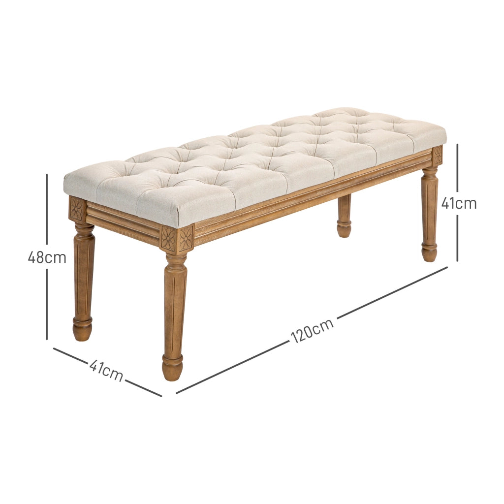 Panca imbottita Panca da letto con gambe in legno e design capitonné in poliestere Crema