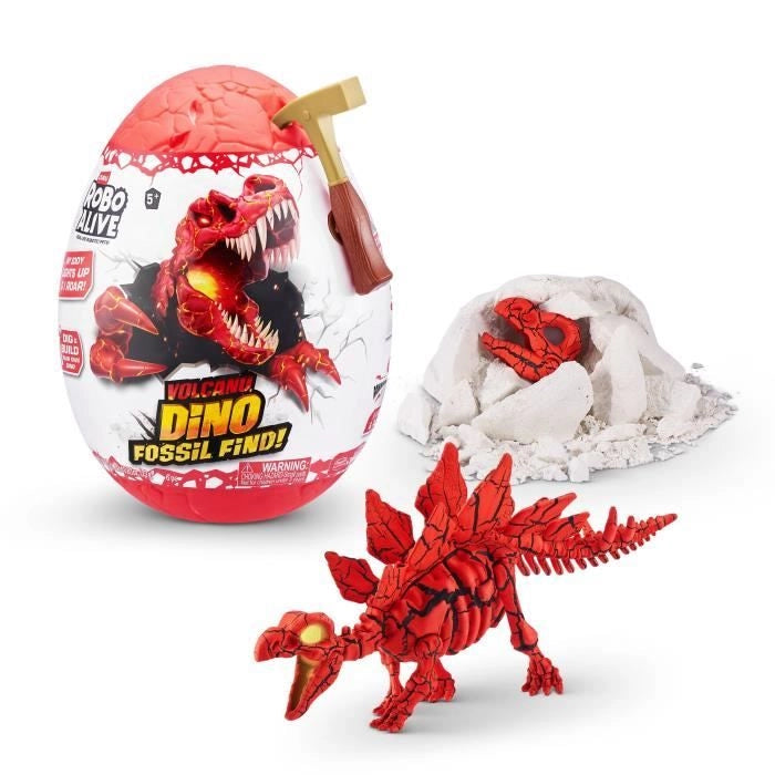 Gioco di scavo - ZURU - ROBO ALIVE Vulcano Fossil Find S2 - Fossili di dinosauro - Suoni e luci - Roccia e sabbia