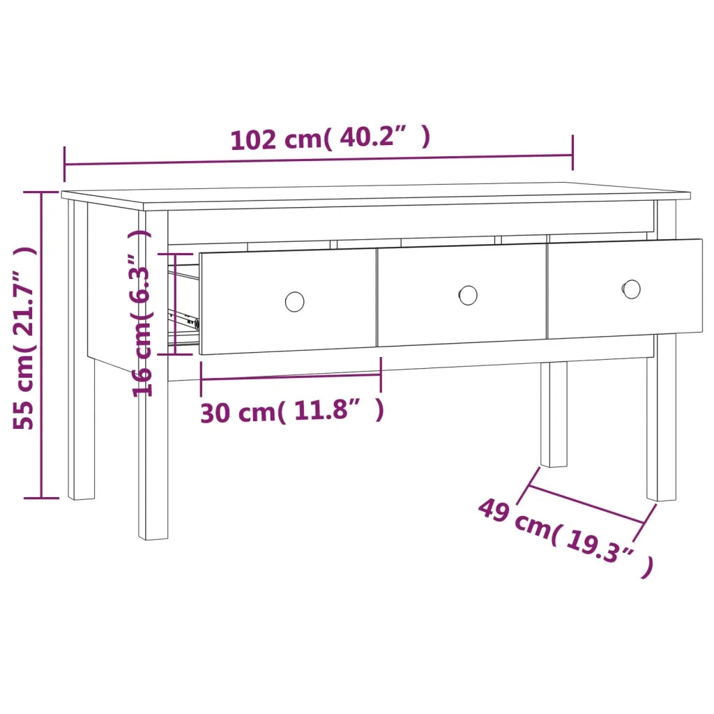 Tavolino da salotto | Tavolino da caff¨¨ | Tavolino da Soggiorno ambra 102x49x55cm in Legno Massello di Pino