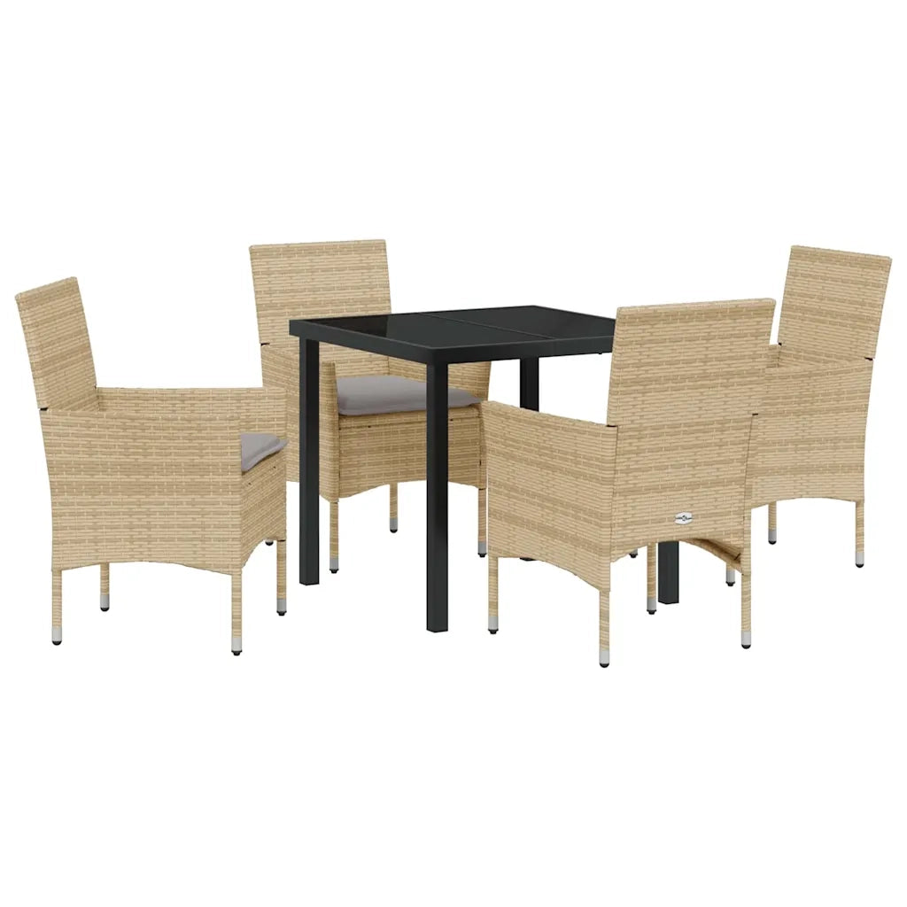 Set da Pranzo per Giardino con cuscino 5 pcs Beige polyrattan