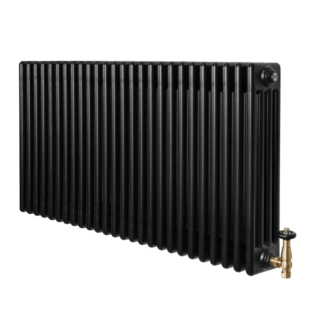 Radiatore Tradizionale 4 Colonne Orizzontale Riscaldamento Nero & Valvole 600x1190 mm