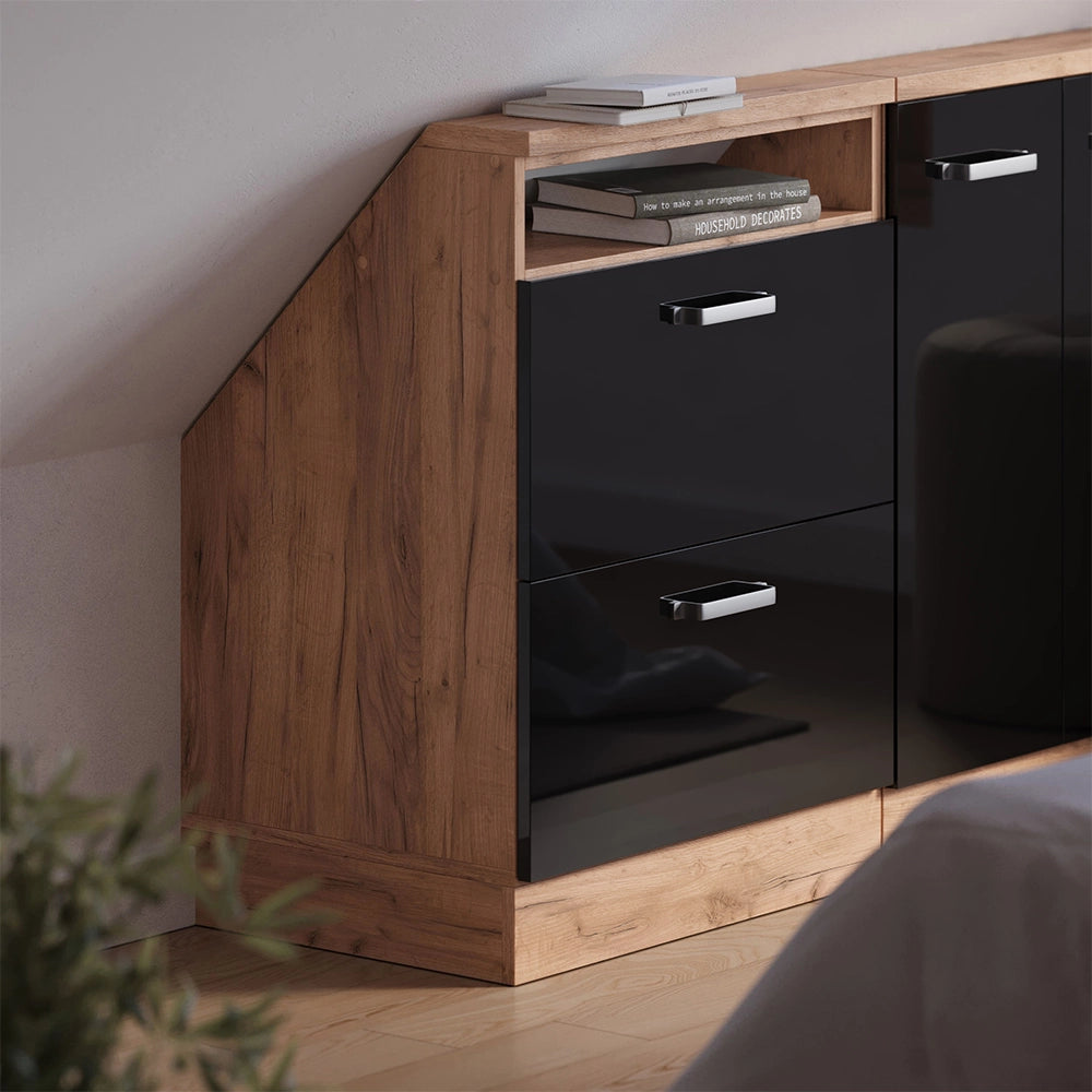 Mobile sottotetto Rion Nero lucido/Rovere dorato con 2 cassetti Vicco