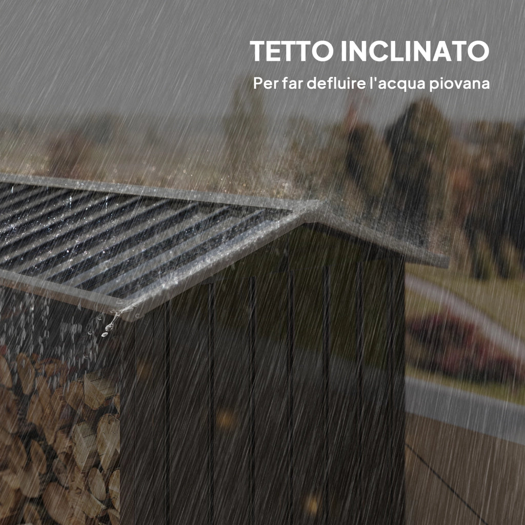 Casetta per Legna in Acciaio con Base Rialzata ¨C Zephmum ¨C Nero 240x86x160cm