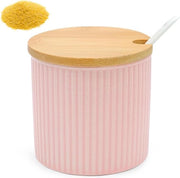 Sucriere in ceramica con cucchiaio e coperchio - per zucchero, sale, spezie - conservazione in cucina.