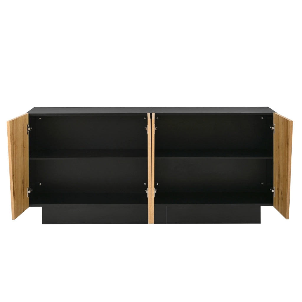 Credenza, mobile da ingresso, 4 ante, finitura effetto legno, ripiani regolabili, nero e color legno