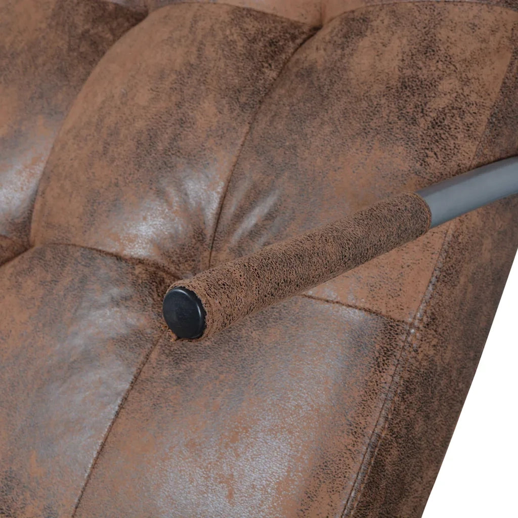 Chaise Longue con Cuscino in Tessuto Look Suede Marrone 287920