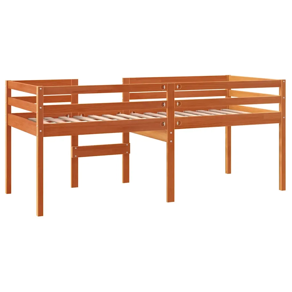 Letto a Soppalco Marrone Cera 75x190 cm Legno Massello di Pino 844484