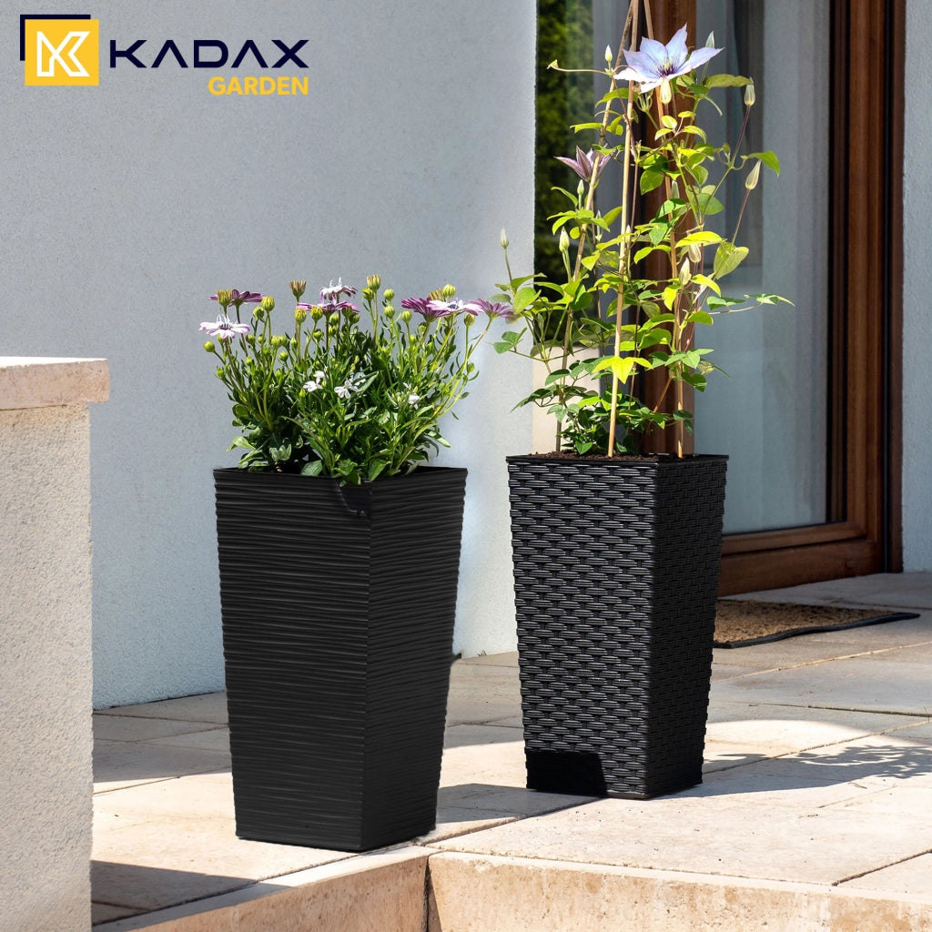 Vaso da giardino KADAX con inserto per fiori, grande e alto, 34x68 cm, nero.