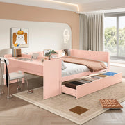 Letto matrimoniale ULEVR 140x200 cm con scrivania, 2 cassetti e 3 ripiani, rosa