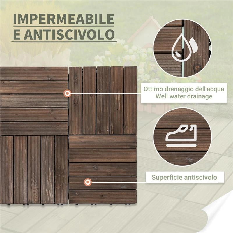 PIASTRELLE PER ESTERNI PAVIMENTO IN LEGNO, SET 27 PEZZI MONTAGGIO A INCASTRO, 30X30X2.5 CM