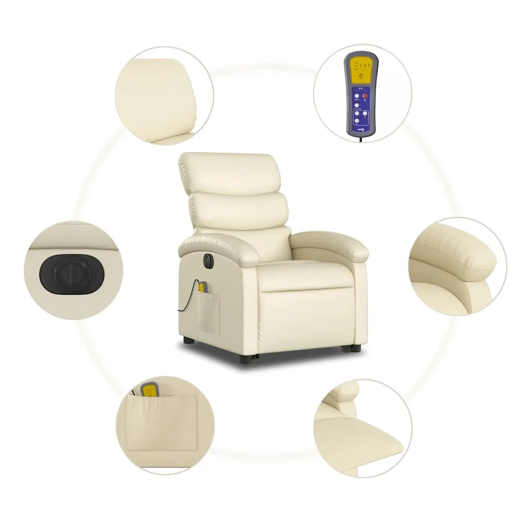Poltrona Alzapersona Elettrica Reclinabile Crema in Similpelle 3204062