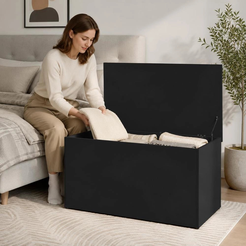 Storage Chest, Black, 84x42x46 Cm, Wood-based Material