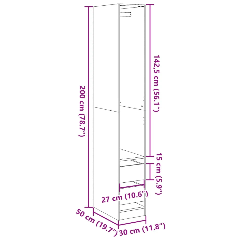 Armadio Legno Antico 30x50x200 cm in Legno Multistrato CFW3177179