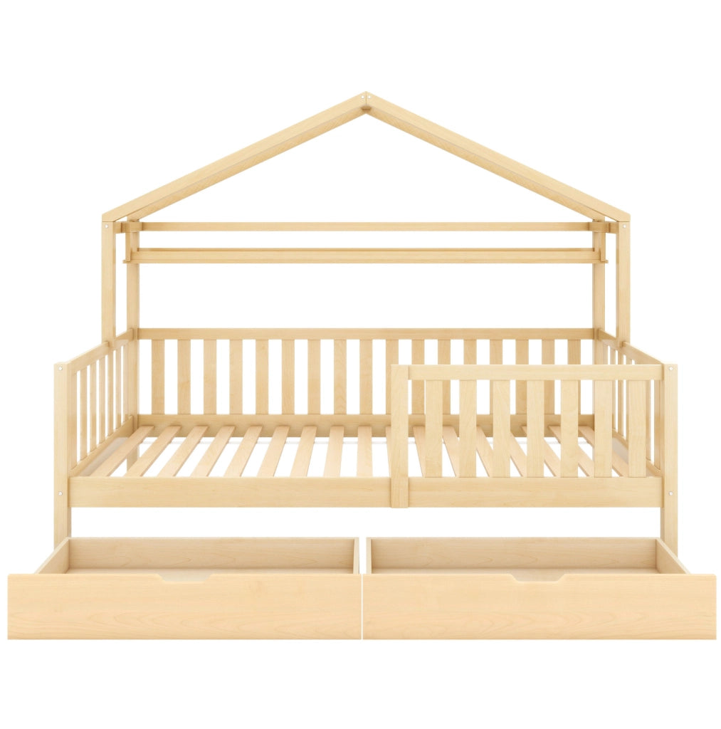 Letto a casetta per bambini 90x200 cm con cassetti; legno; colore naturale (Senza materasso)