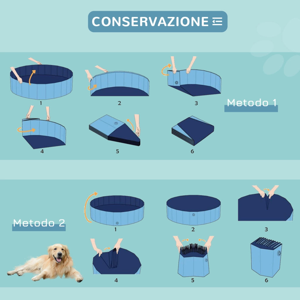 EasyComfort Piscina Vasca da Bagno Portatile Pieghevole per Cani Animali Domestici in PVC Azzurro Φ160 x 30cm