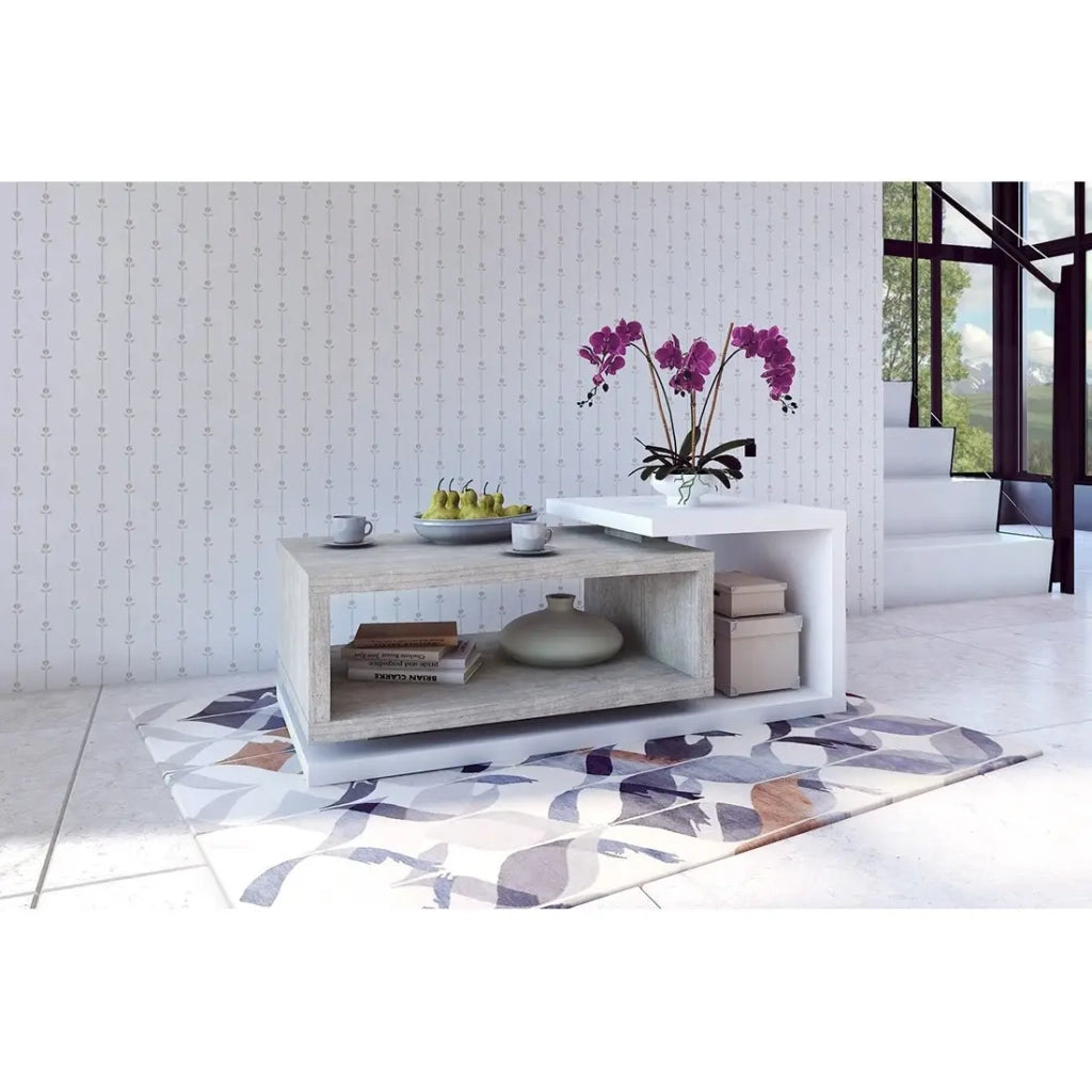 Tavolino da salotto design collezione BERGAMO. Colori bianco e grigio. Stile design.