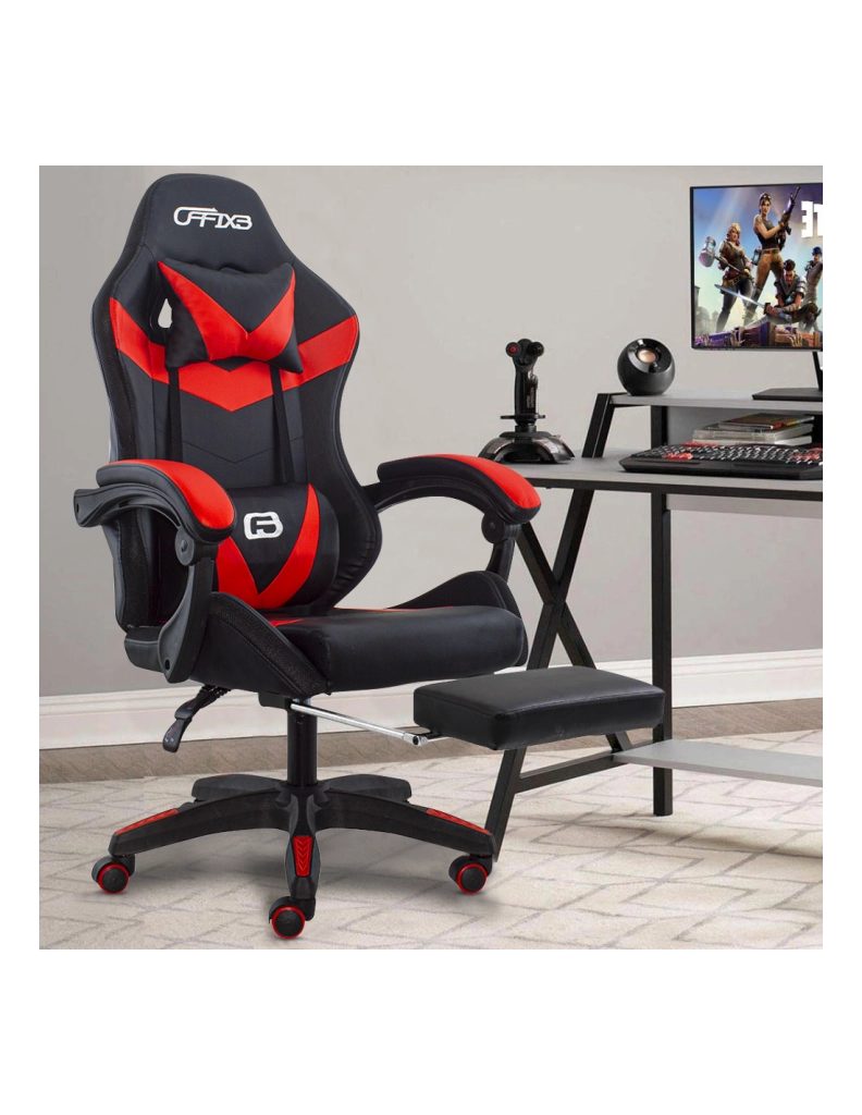 Sedia da Gaming Ergonomica 66x60x134 cm con Poggiapiedi in Similpelle Rosso